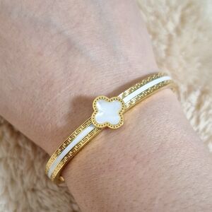 Gold and White Clover Bracelet Stainless Steel